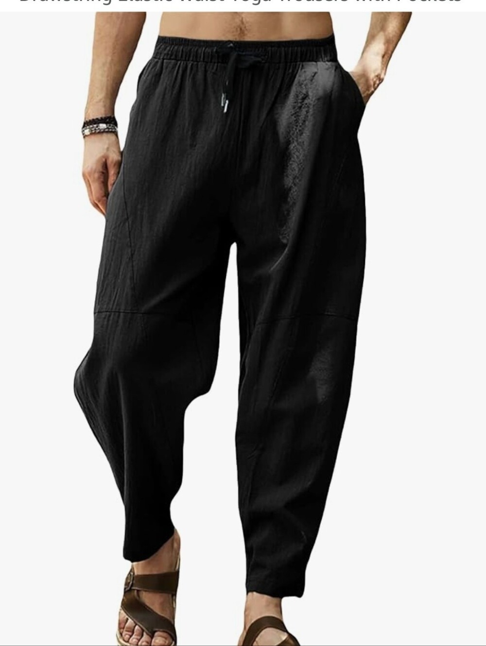 Men's Black Elastic Waist Relaxed Lounge Pants